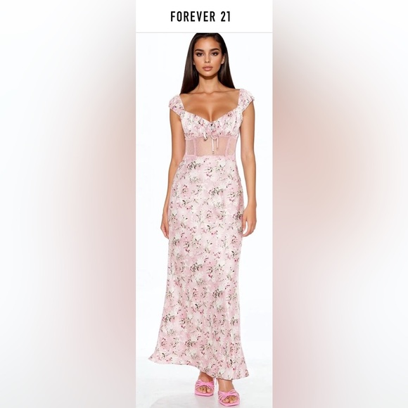 Forever 21 Dresses & Skirts - Forever 21 Floral Maxi Dress - Cream and Pink
